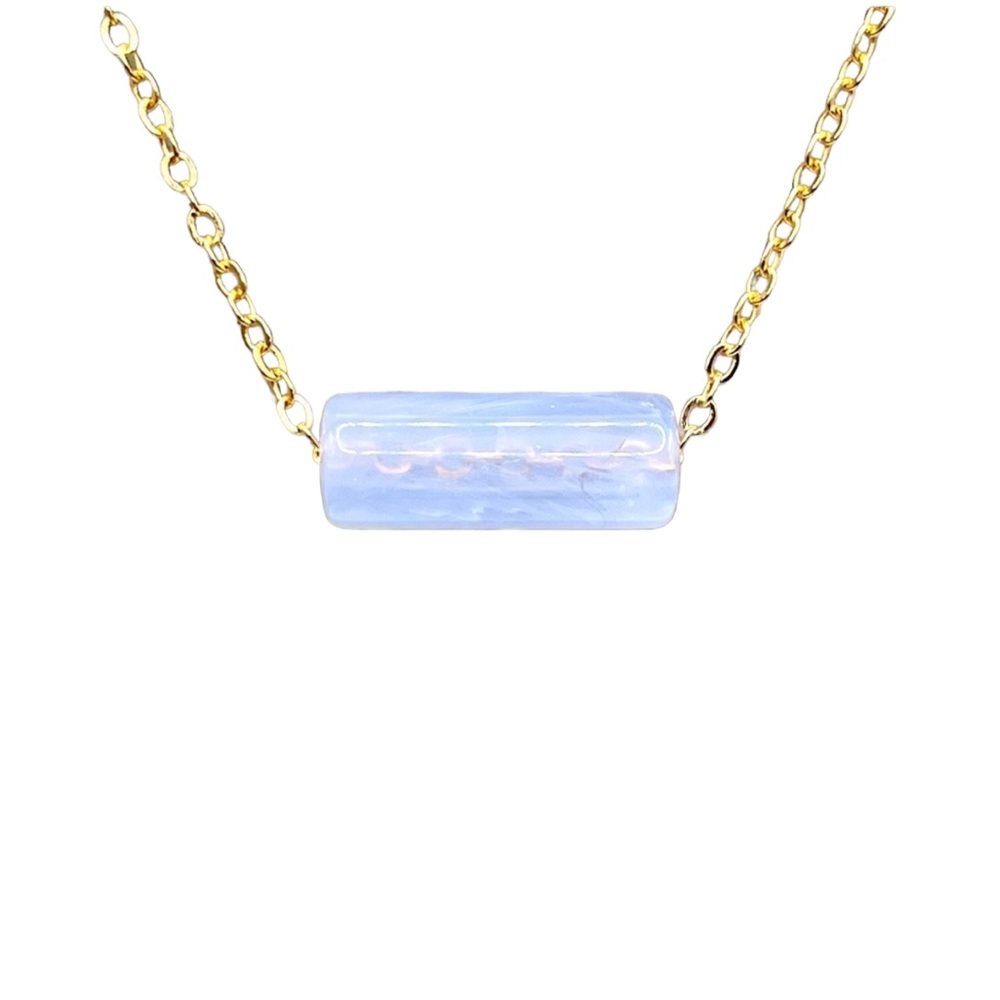 Gold and Light Blue Stone Column Necklace